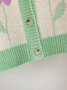 Teen Girl Floral Pattern Drop Shoulder Cardigan