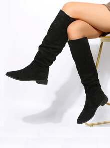 Botas planas simples y elegantes para mujer - Negro - Ver 2