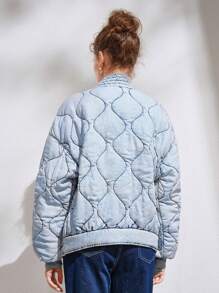 SHEIN Essnce 女士洋葱形绗缝羽绒夹克 - 藍色 - 查看 7