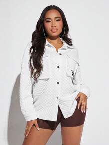 SHEIN SXY 翻蓋口袋落肩袖絎縫外套 - 白色 - 查看 4