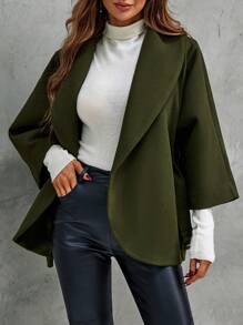 SHEIN LUNE Shawl Collar Belted Overcoat - Army Green - View 1