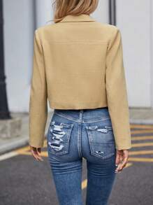 SHEIN LUNE 正面翻蓋細節鈕扣短款大衣 - 棕色 - 查看 2