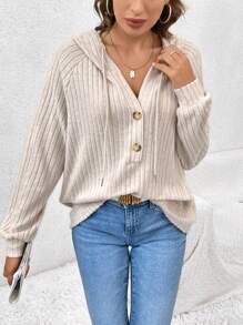 SHEIN Frenchy Raglan Sleeve Drawstring Hoodie - Apricot - View 1