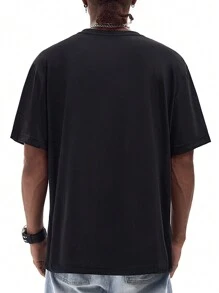 男士愛心和字母圖案T恤 - 黑色 - 查看 2