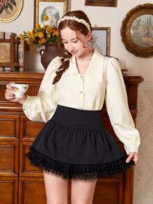 Teen Girl Solid Button Front Shirt - Yellow - View 5