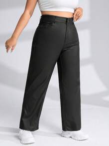 Flirla Pantalones rectos de talle alto para tallas grandes - Negro - Ver 6