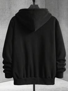 男款鬆身帶束帶拉鍊帽衫,不包含t恤 - 黑色 - 查看 2