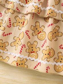 SHEIN Young Girl Christmas Print Bow Front Dress - Multicolor - View 5