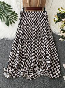 SHEIN LUNE Checkerboard Print Pleated Skirt - Multicolor - View 2