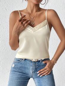 SHEIN Frenchy 純色褶皺細節吊帶上衣 - 杏色 - 查看 6