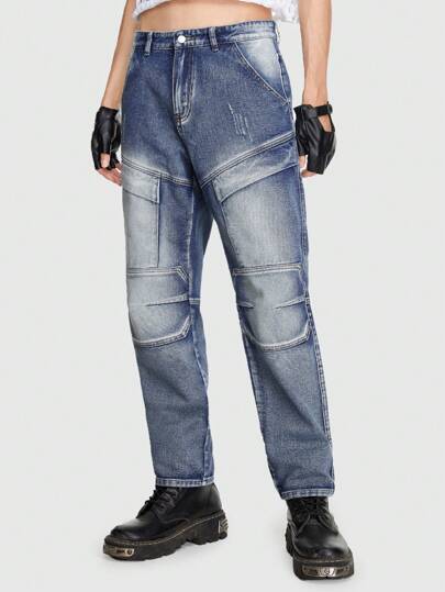 Grunge Punk Homme Jean Cargo Poche À Rabat