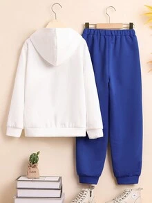 Cậu bé Tween Đồ họa hoạt hình và khẩu hiệu Áo Hoodie & Quần thể thao - Màu xanh lam - Xem 2
