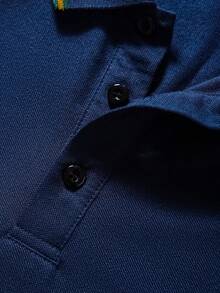 Manfinity Homme 男士馬印花拼接邊POLO衫 - 藍色 - 查看 5