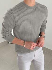 DAZY Men Solid Ribbed Knit Fall Sweater - Khaki - View 2