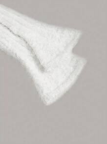 SHEIN EZwear Áo len dệt kim có viền cong mềm mịn - trắng - Xem 3