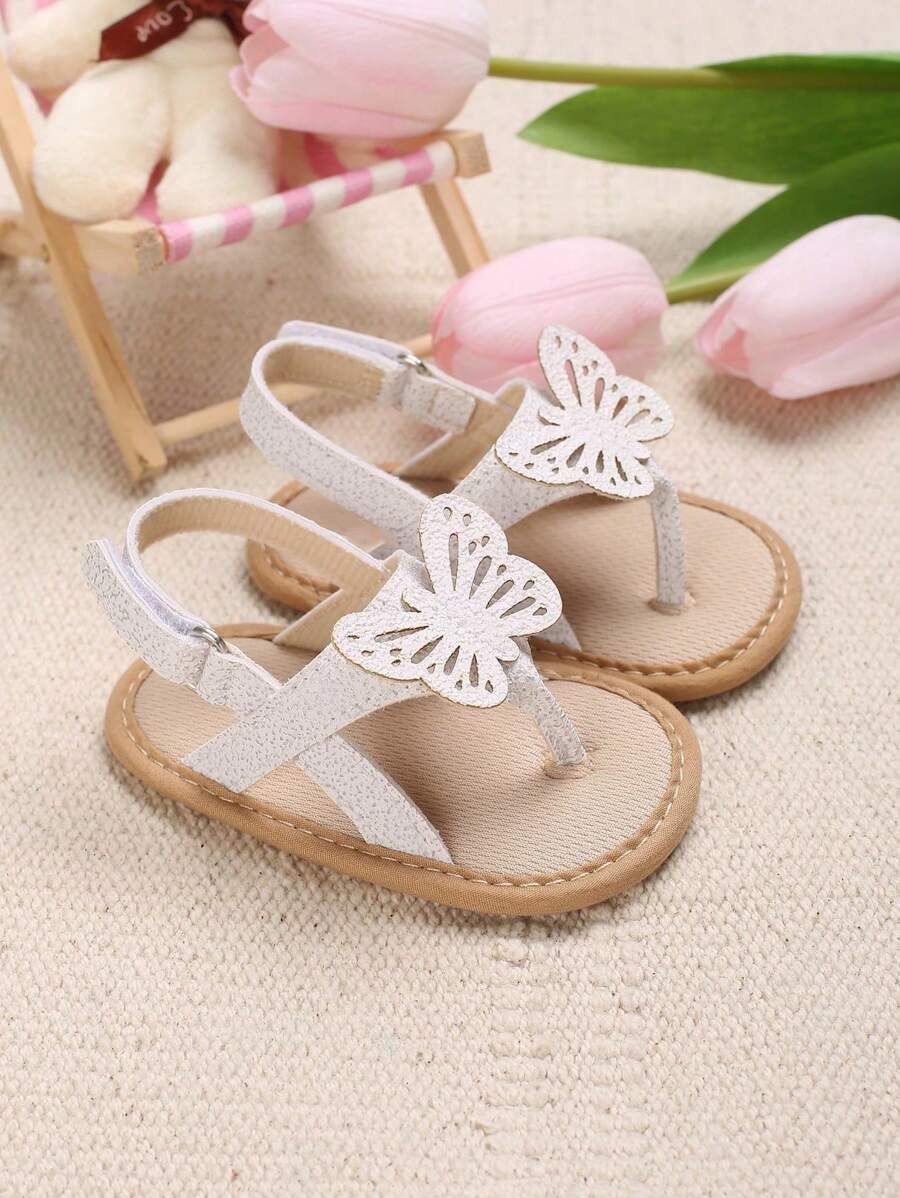 Baby Girls Butterfly Decor Toe Post Cute Thong Sandals For Summer - White - View 1