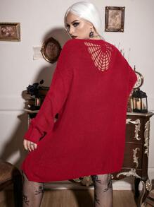 Flirla Áo khoác cardigan hở vai hở lưng cỡ lớn - Đỏ - Xem 2