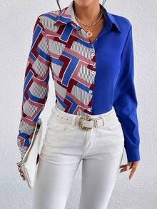 SHEIN LUNE Camisa con estampado geométrico de rayas - Burdeos - Ver 6