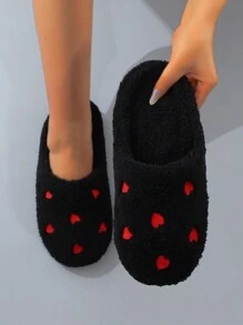 女士刺繡絨面室內拖鞋,軟底 - 黑色 - 查看 1