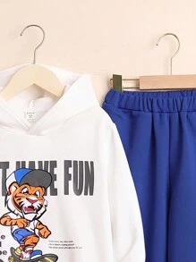 Cậu bé Tween Đồ họa hoạt hình và khẩu hiệu Áo Hoodie & Quần thể thao - Màu xanh lam - Xem 3