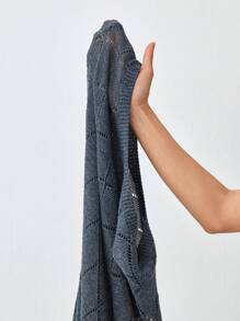 Soleia Solid Pointelle Knit Sweater Dress Without Belt - Dusty Blue - View 6