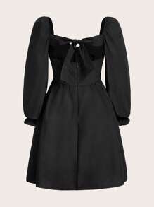 SHEIN MOD Vestido unicolor pecho con fruncido - Negro - Ver 2