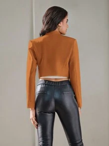 SHEIN Privé Solid Button Front Crop Jacket - Brown - View 2
