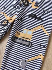 Young Boy Slogan & Excavator Print Contrast Binding Snug Fit PJ Set