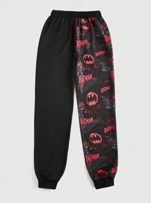 Batman X ROMWE Quần Jogger Co Giãn Có Dây Rút In Chữ Và Nhân Vật Anime Size Lớn Thường Ngày, Đi Học - màu đen - Xem 2