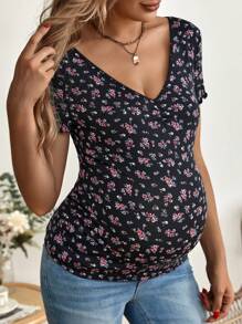 SHEIN Maternity Ditsy Floral Print Tee - Multicolor - View 7