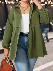 SHEIN LUNE 加拉鍊連帽外套 - 軍綠色 - 查看 3