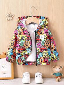 男嬰滿版卡通圖案拉鏈開襟連帽夾克不帶T恤 - 彩色 - 查看 1