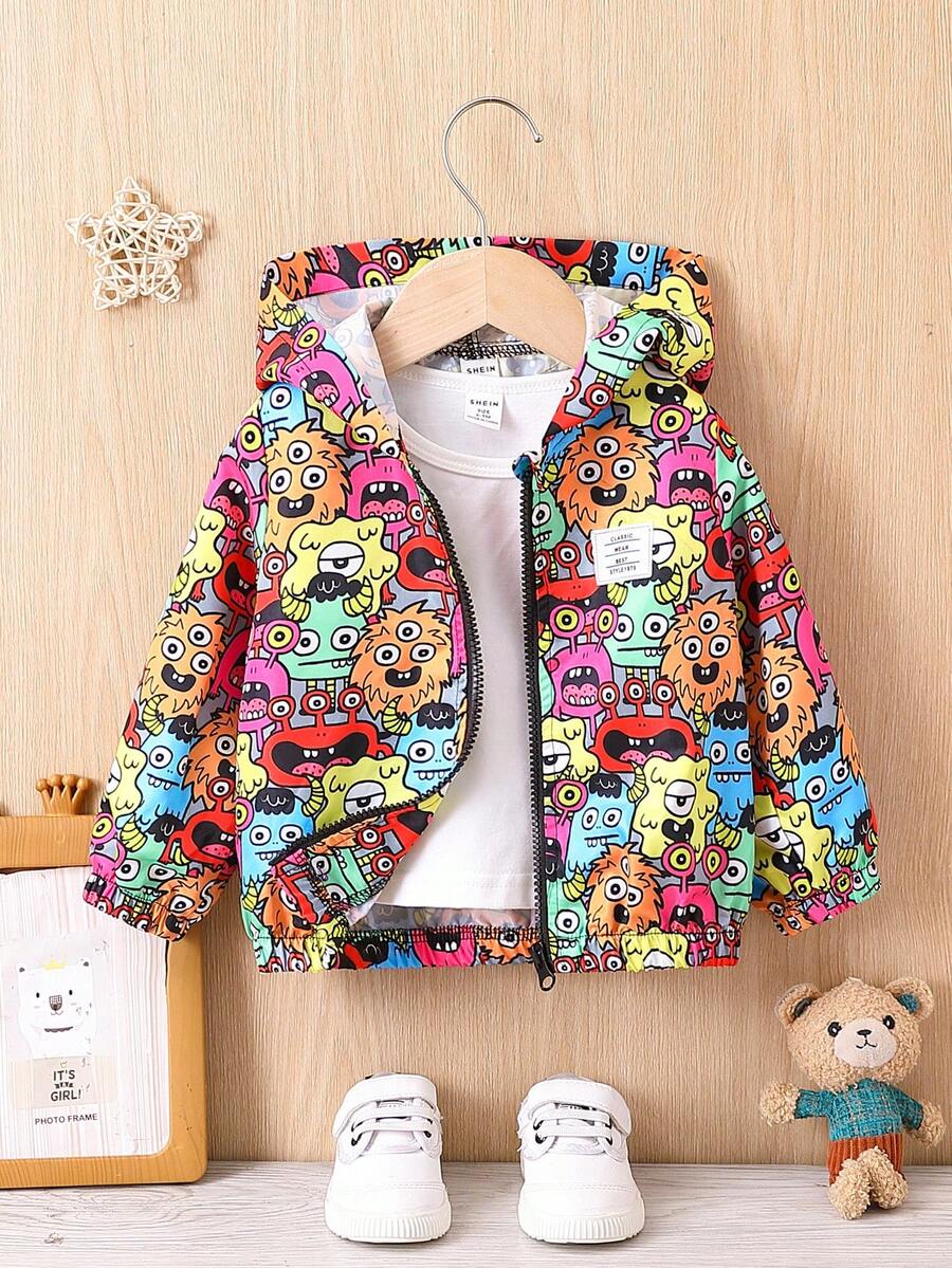 男嬰滿版卡通圖案拉鏈開襟連帽夾克不帶T恤 - 彩色 - 查看 1