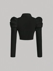 SHEIN MOD Áo sơ mi tay lỡ cài nút trước ngực Gigot không có cà vạt, áo dài tay - màu đen - Xem 3