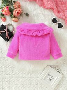 SHEIN 女嬰誇大領口毛茸茸外套 - 粉色 - 查看 2