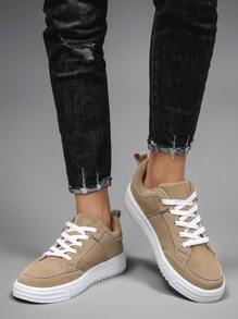 男士运动鞋、男士休闲鞋、时尚个性街头学生帅气鞋、系带男鞋、男士板鞋 - 卡其色 - 查看 3