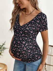SHEIN Maternity Ditsy Floral Print Tee - Multicolor - View 5