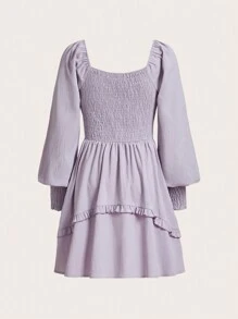 SHEIN MOD Solid Knot Front Ruffle Trim Dress - Mauve Purple - View 2