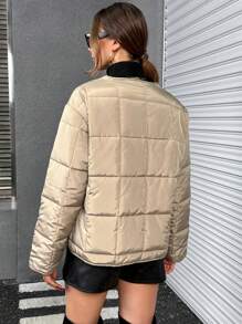 SHEIN Essnce Solid Asymmetrical Hem Padded Coat - Green - View 2