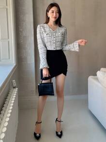 DAZY Chaqueta corta con bolsillo con solapa y estampado de cuadros