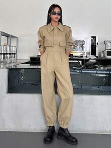 DAZY Áo khoác và quần trễ vai có túi nắp - Màu Khaki - Xem 5