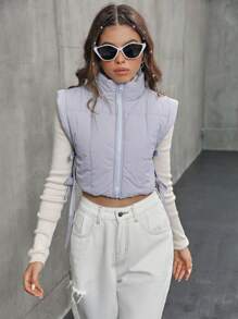 SHEIN Unity Knot Side Zipper Vest Padded Padded Coat Clothes Winter - Grey - View 3