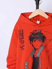 SHEIN Áo nỉ in hình chữ và số Nhật Bản dành cho bé trai tuổi teen - trái cam - Xem 4