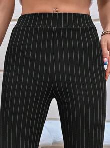 EURMUSE Striped Print Straight Leg Pants - Black and White - View 3