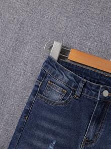 SHEIN Tween Boy Ripped Frayed Cat Scratch Jeans - Dark Wash - View 7