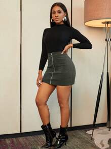SHEIN Clasi Zip Up Corduroy Bodycon Skirt