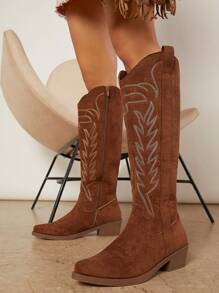 SHUZIA Faux Leather Pointy Toe Side Zipper Boots - Brown - View 6