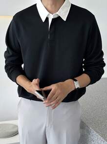 DAZY Men Contrast Collar Polo Shirt Business Attire - Navy Blue - View 4