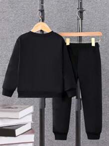 Young Boy Lion Print Sweatshirt & Sweatpants - Black - View 2