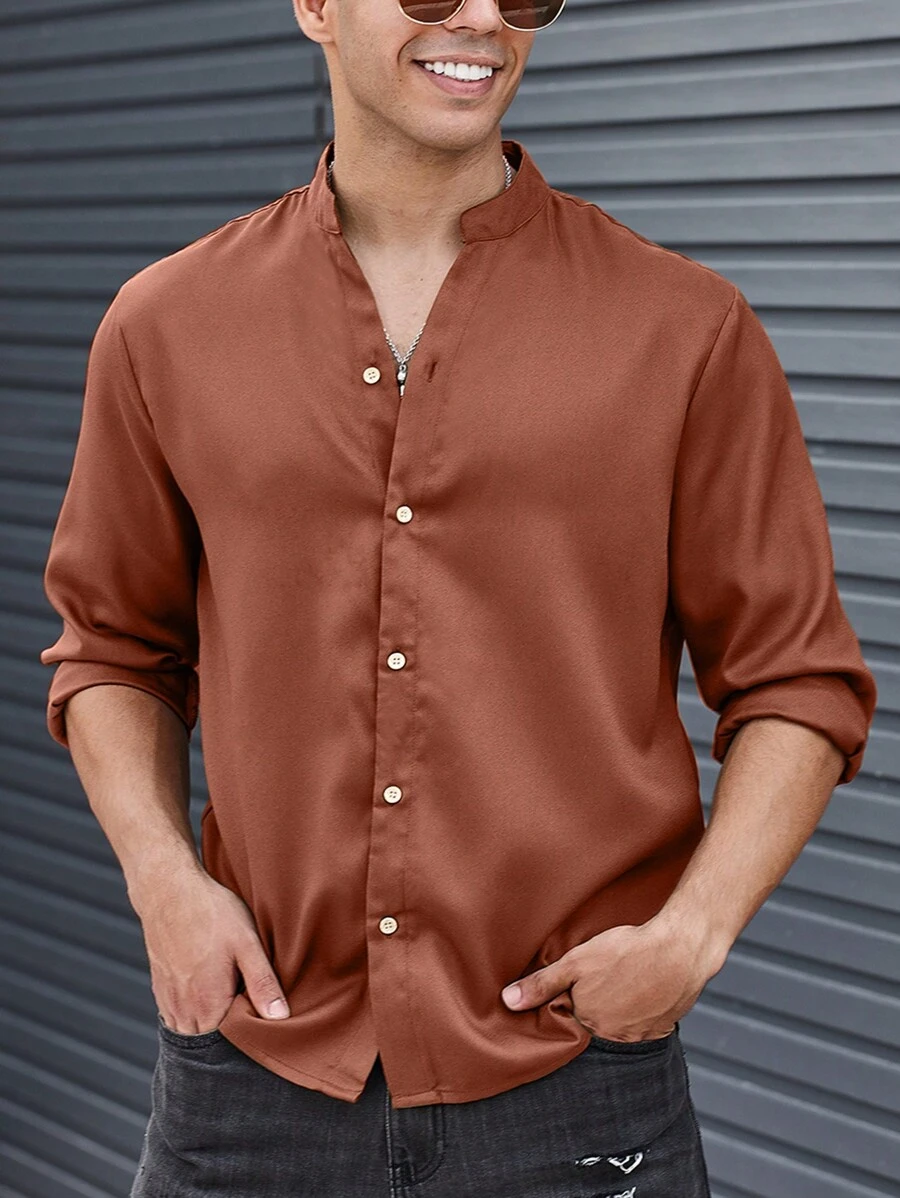 Manfinity Homme Men Solid Button Up Shirt - Rust Brown - View 1